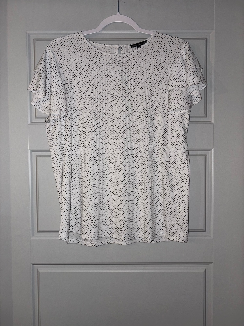 White Polka Dot Flutter Sleeve Blouse